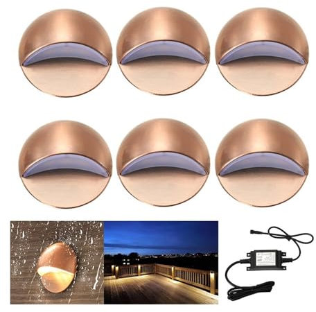 MNEVZX Handlaufhalter 6 stücke 50mm 1. 2V 1.6W IP67. Yard-Weg-Sockel-Ecke LED Deck-Schiene-Treppen-Schritt-Zaun-Nachlicht Treppengeländer(Cool White)