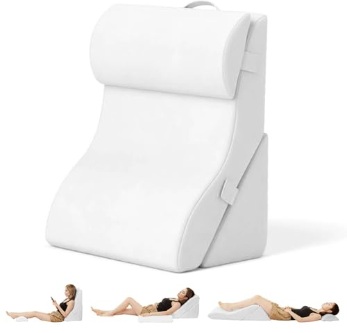 COSTWAY Bed Wedge Pillow Set, Adjustable Memory Foam Incline Cushion with Headrest and Washable Cover, Orthopedic Leg Elevation Back Support Pillow for Post Surgery, Reading, Acid Reflux (White)