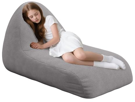 MeMoreCool Cord Sitzsack 8–12 Jahre, großer Lounge-Sessel, Hellgrau | Gefüllter Kinder-Sitzsack als gemütliche Bodenliege für Mädchen und Jungen, ideal für Kuschelecke und Kinderzimmer