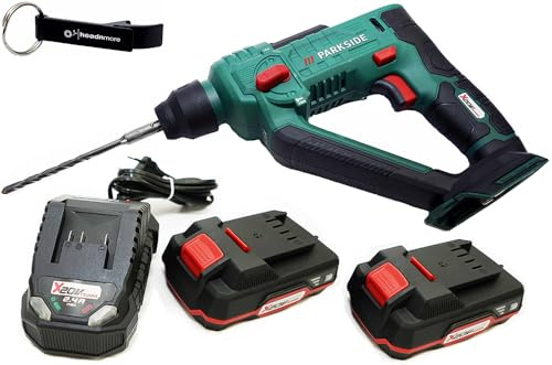 HEADNMORE® Parkside® PABH 20 Marteau perforateur sans fil 20 V avec mallette de transport + porte-clés HEADNMORE® (batterie 2 x 2 Ah)