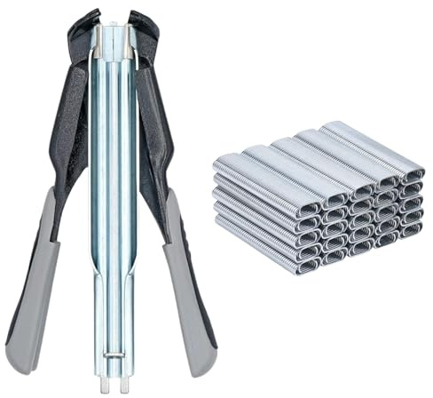 Hog Ring Pliers Kit with R-Type Clips, Hand Fastening Tool for Chicken Coop & Fence Repair | Automatic installation equipment tool with 2500 pieces C-type clip for animal fence mattresses, car seats, sofas