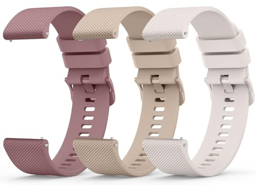 Wanme 3 Pièces 22mm Bracelet de Montre en Silicone, Souple Bracelet de Replacement en Dégagement Rapide avec Boucle en Même Couleur Homme Femme 22mm, Thé au Lait/Violet Fumé/Starlight