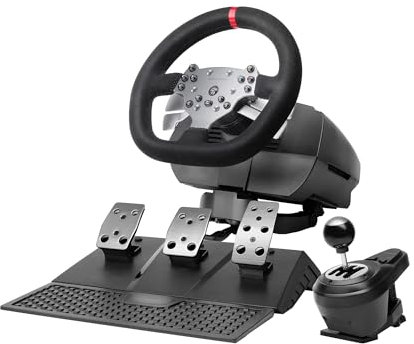 Mars Gaming MWH-RSX, SimRacing-Lenkrad Mit Force Feedback und Doppelmotor, Set mit 3 Pedalen Mit Progressivem Widerstand, H-Schaltung mit 12 Gängen, 14 Anpassbare Tasten, PC/PS4/Xbox Series X|S