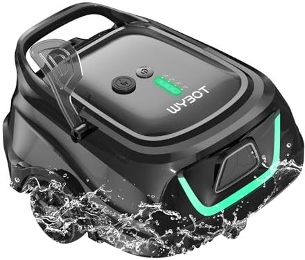 WYBOT A1 - Batteria per robot da piscina con doppio sistema di filtraggio, 120 minuti, ultra silenziosa per piscine da 100 ㎡, sistema a risparmio energetico e aspirapolvere senza fili, nero opaco e