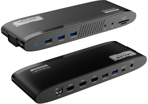 WAVLINK DisplayLink Docking Station 3 Monitors，USB-C Laptop Dock Dual 2K + 4K for Mac M1/M2/M3/M4 & Windows, 13-in-1 with 100W Charging, 3 HDMI, 5 USB Ports, Ethernet, XQAMEU