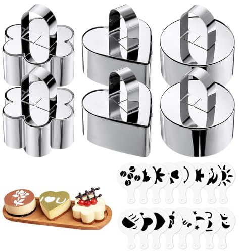 Sxutop 6 Piezas Aros de Pastel Mousse Aro de Reposteria 8 cm Aro Emplatar Anillos Acero Inoxidable Cocina Anillo para Cocinar Pastel con Cubierta Moldes Aros para Postres Pasteles Mousse (3 Formas)