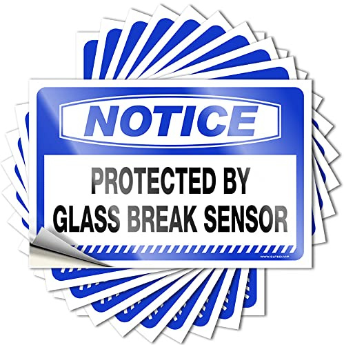 Funny Car Decals Notice Protected by Glass Break Sensor Stickers 10 Pcs Bumper Sticker Sarcastic Signs(12X18CM)