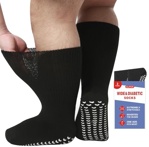 XHSBBB Diabetikersocken 2 Paar Diabetiker Baumwolle Socken für Herren Damen extra weit ohne Gummi Bund Socken Größe 13-15