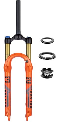Forcella ad aria per mountain bike 26/27,5/29 Freno a disco MTB 100x9mm QR 1-1/8 Forcella anteriore tubo dritto Blocco manuale AM Forcella per bicicletta XC 2100g (Colore: Arancione, Dimensioni: 27