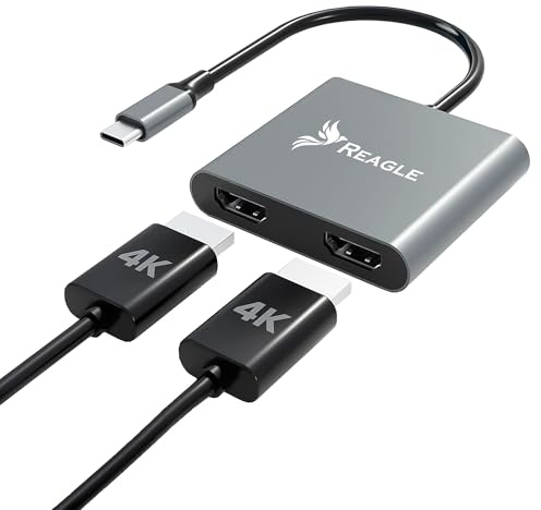 Reagle Adaptador Hub HDMI 2X 4K 60Hz Full HD 165Hz 5Gb/s USB-C 3.2 MST HDCP para MacBook Pro/Air, Surface, Dell, Chromebook, Laptop Plug & Play
