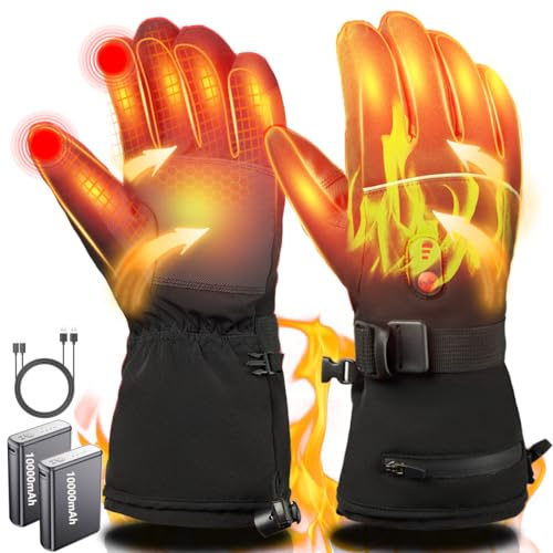 Gants Chauffant avec Batterie Rechargeable 20000mAh 7.4V, 3 Niveaux De Températures Gants Chauffants Électriques pour Homme Femme Gants Chauds pour Moto Ski Vélo Cyclisme (Noir Profond, L)