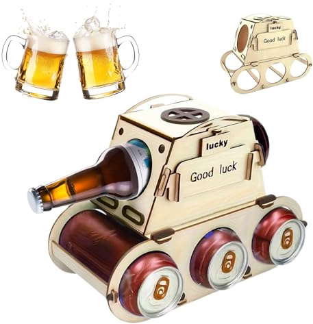 CUVZORA Lustiger Bierträger Holz im TankDesign, Originelle Biergeschenke für Männer, 30, 40, 50 für Bierliebhaber ideal für Oktoberfest einzigartiger geschenkbierträger