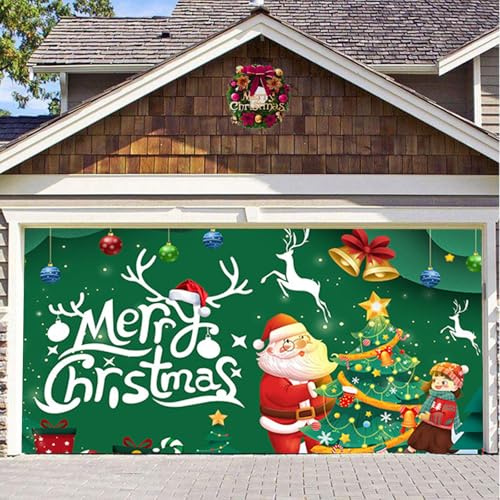 Christmas Decorations Indoor Merry Christmas Garage Door Decoration Background Xmas Tree Funny Santa Indoor Fireplace Winter Home Year Holiday Party Banner Cover (C, D)