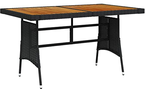 Frdhee Biertisch Terrassen Couchtisch,Gartentisch Schwarz 130x70x72cm Poly Rattan & Massivholz Akazie,Verandatisch für Restaurant Küche Haus und Garten
