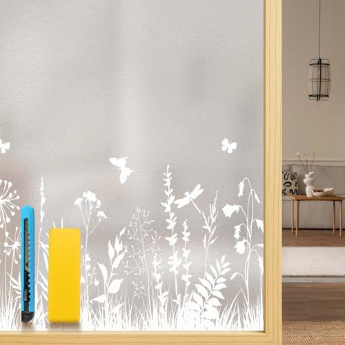Snugfolk Frosted Window Film Privacy Floral Pattern Static Cling Opaque Window Film for Glass Windows, Easy to Apply No Glue Ideal for Bathroom Home and Office, 44.5x200cm