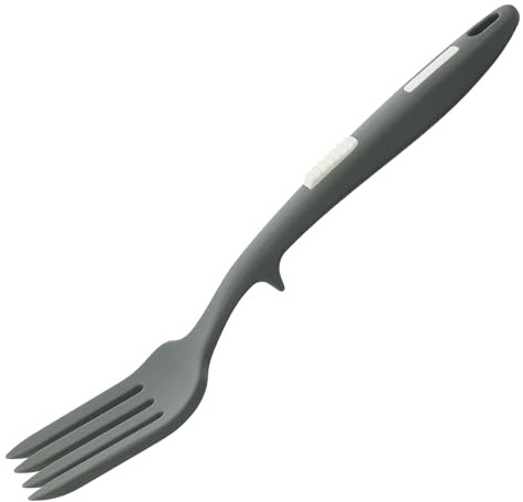 SEWACC Fourchette Cuisine Multifonctionnelle en Silicone Antiadhésive Gris-Vert Grosse Fourchette Ergonomique Résistante à L'Usure pour Pâtes Spaghettis et Cuisson Quotidienne