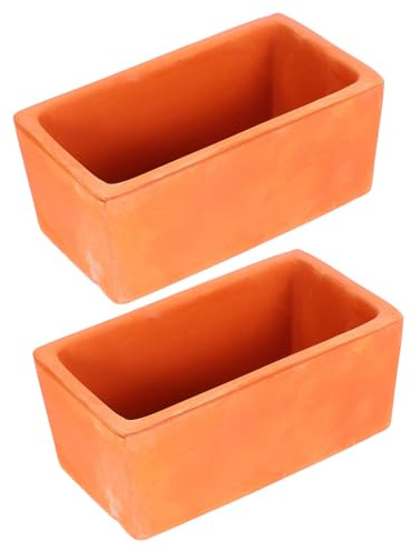 FONDOTIN 2 Vasi Rettangolari in Terracotta Rossa Con Vassoio Fioriere Rettangolari Traspiranti Per Piante Grasse Vasi Per Interno Ed Esterno Piccoli Da Giardino Profondi 4.92X2.76X2.09In