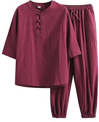 Générique Tenues de Tai Chi Vêtements de Tai Chi Uniforme de Kung Fu pour Femmes Ensemble d'arts Martiaux en Coton et Lin Pantalon à Manches Courtes Uniforme de méditation Zen