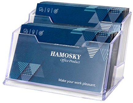 Hamosky 1 Packung Klarer Visitenkartenhalter 2 Tiers Plastikkartenständer Organizer Kartenhalter Display für Haus Büro, 80 Karten Kapazität