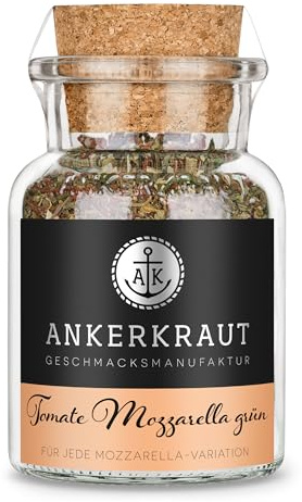 Ankerkraut Tomate-Mozzarella grün, Gewürzmischung, mediterranes Gewürz für italienische Antipasti, 55 g im Korkenglas