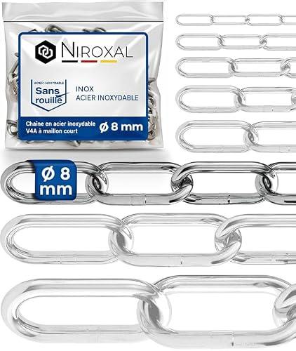 Rostfri Kedja A4 Långlänkad DIN 763 / DIN 5685 – 8 mm x 0,5m – 1 st – För tunga upphängningar och krävande användning