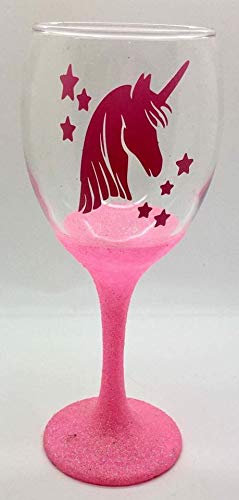 Verre à vin licorne rose pailleté