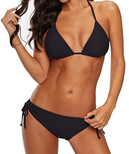 Durio Sexy Triangel Bikini Damen Set - Zweiteiliger Badeanzug, Neckholder-Oberteil und Low Waist Bikinihose verstellbar zum Binden