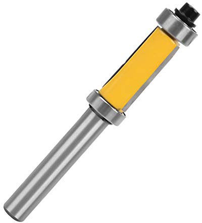 Gasea 8mm Queue Fraise à Affleurer Carbure de Tungstène C3 Fraise à Copier Supérieur et Inférieur de Roulement Couteau à Bois Jaune 25mm Coupe