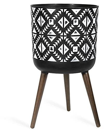 D'vine, Dev, Pflanztopf mit Ständer, Mid-century modern, hoher Blumentopf mit Beinen für Zimmerpflanzen, XL, grau/weiß, 25,4 cm, 88-G-D-4