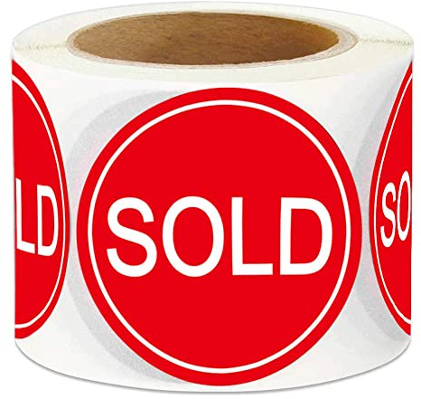 2 Inch Sold Stickers Fluorescent Red Sold Labels - Sold Point of Sale Pricing Inventory Control Labels for Retail Store Shop Tag Yard Sale 500 Pcs