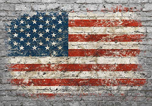 wandmotiv24 Photo murale Drapeau mur de briques USA S 200 x 140cm - 4 pièces photo, papier peint non tissé Mur de pierre pays drapeau brique Amérique États-Unis M5860