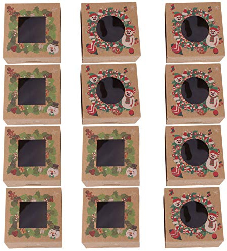 Cabilock 12 Pezzi Scatole per Biscotti Natalizi Scatole per Torte Vacanze Natalizie per Dolci da Forno con Finestre per Caramelle per Regali