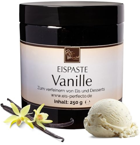 Vanille Eispaste zum Verfeinern von leckerem Eis, Desserts, Getränke, Pralinen Torten und vielem mehr – mit Vanilleextrakt und ohne Farbstoffe - Inhalt 250 g