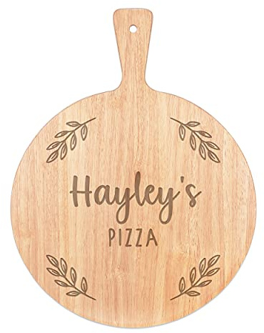 Personalised Custom Pizza Board Wreath Name Peel Serving Tray Handle Paddle Round Wooden 45x34cm