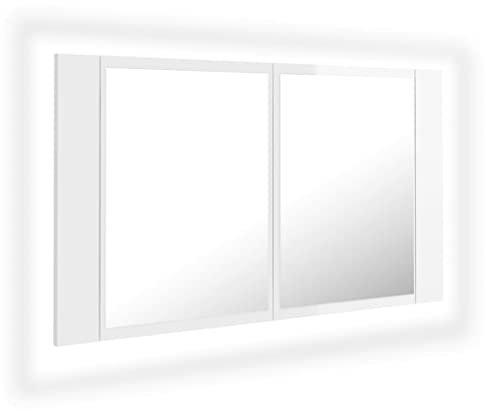 vidaXL LED Bad Spiegelschrank Badezimmerspiegel Badspiegel Spiegel Badschrank Badezimmerschrank Hängeschrank Wandschrank Hochglanz-Weiß 80x12x45cm Acryl