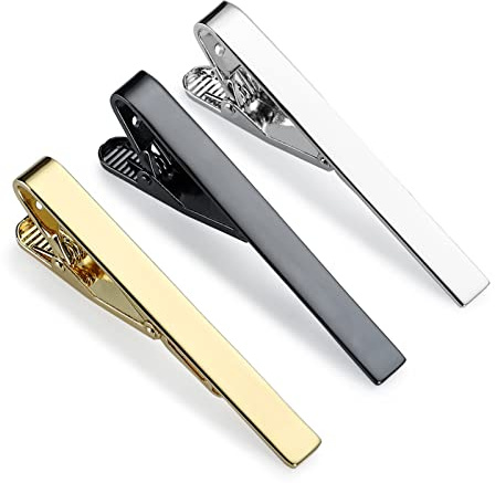 JIPIMON Tie Clip 3 Pcs Black Silver Gold Classic Tie Clips for Men Suitable for Wedding Anniversary Business and Daily Life (classic style)