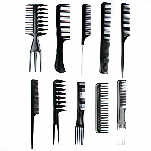 Buy-Simplicity® 10 st professionellt set med hårkammar | Hållbart och bärbart set | Inkluderar utredningskam, breda och fintandade kammar, råttsvans kam och olika andra andra