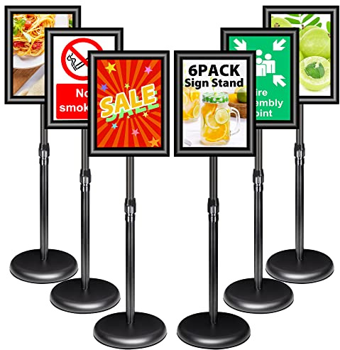 VAIIGO 6 Stück Infoständer DIN A4 | Höhenverstellbar & drehbar Aluminium Plakatständer Posterständer | Kundenstopper, Aufsteller, Werbeständer für Menü,Poster,Büro,Werbung | Schwarz