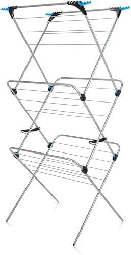 PaMeer Clothes Drying Rack Heavy Duty Stainless Steel Laundry Rack for Indoor Outdoor Use 3 Tier Clothes Airer 21m Drying Space Winged Clothes Drying Rack Foldable And Compact Clothes Horse Dryer