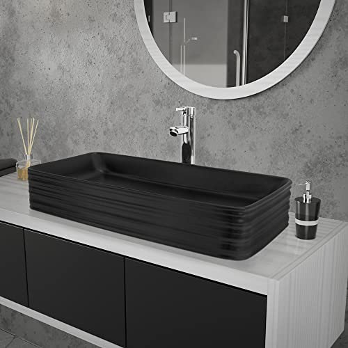 ML-Design Waschbecken aus Keramik in Schwarz matt 68x38x12 cm Eckig, Moderne Aufsatzwaschbecken, Design Waschtisch Aufsatz-Waschschale Waschplatz Handwaschbecken, für das Badezimmer und Gäste-WC