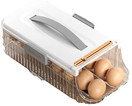 GiMlY Envase para Huevos con Tapa,Hueveras para Frigorifico Cartón de Huevos Plástico con Capacidad para 16 Huevos,para Cocina (Blanco), Partón de Huevo,Clear,8.1cm