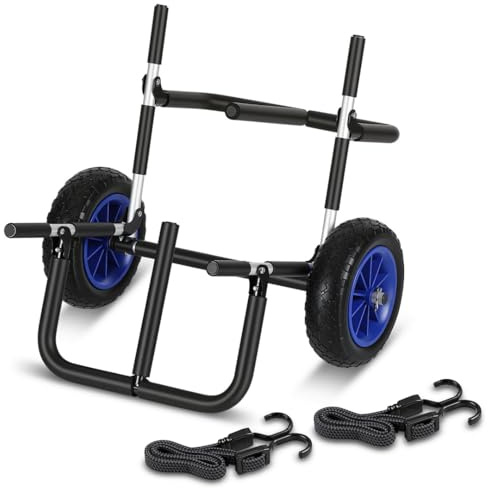 Joparri Carrello di trasporto per SUP Board Stand Up Paddle Board, doppio trasporto per kayak, SUP Cart in alluminio, pieghevole, fino a 80 kg, con 2 cinghie di sicurezza
