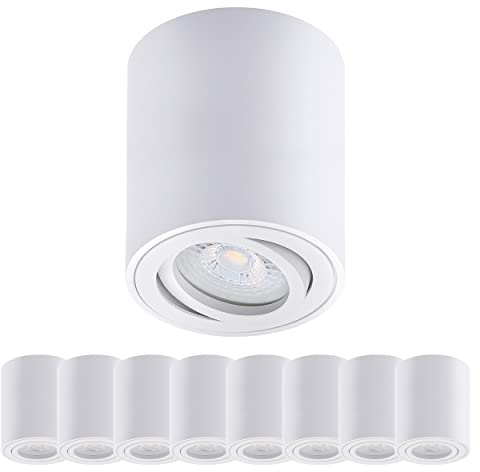 Oktaplex 9 Stück Aufbaustrahler Weiß inkl. LED Modul dimmbar 5W 380lm | 230V, 3000K Warmweiß, 80x85mm Aufputz Aufbauspot Lile M Aluminium Schwenkbar