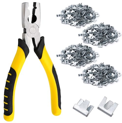 HHNIULI 1200 Piece Wire Cage Clips with Buckle Snap Pliers, J Clips for Wire Cages, Hog Rings and Pliers for Rabbit Cage Clips