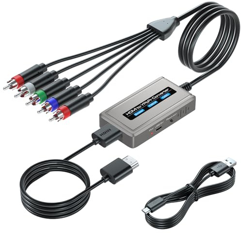 Bcrokory Convertisseur HDMI vers composant avec fonction scaler, convertisseur HDMI 1080p vers YPbPr prend en charge l'entrée HD 1080i