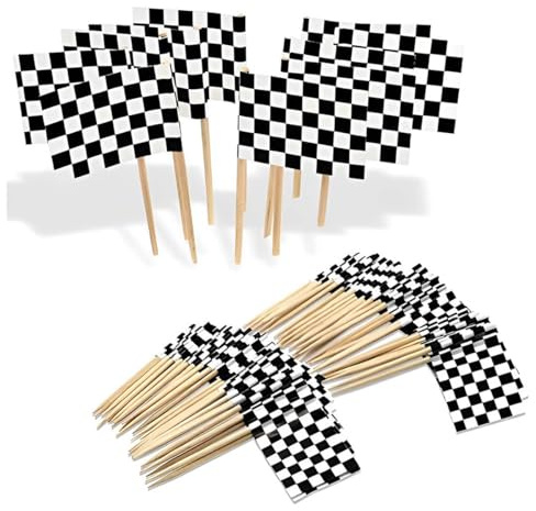 LEEQ 100 stycken förpackning Checkered Racing Flagga – Party Cupcake Picks tandpetare flagga middag flaggor tårta topper dekorationer, för födelsedag racing temafest sportevenemang