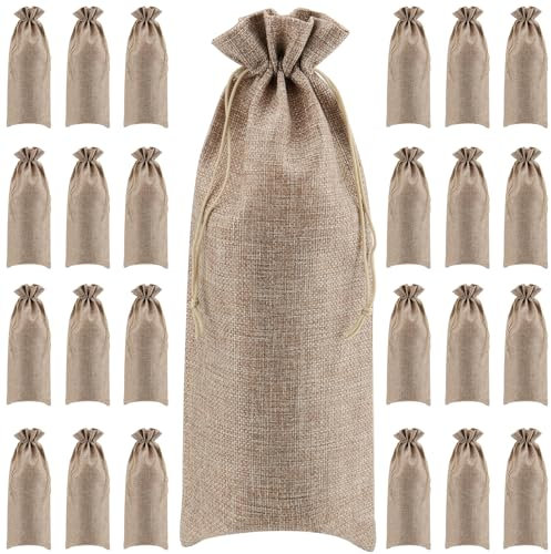 MANCHAP 24PCS 15 x 35cm Burlap Wine Gift Bags, Jute Wine Bottle Gift Bags with Drawstrings, Drawstring Hessian Wine Gift Bag Bottle Carrier for Wedding, Party, Home Storage