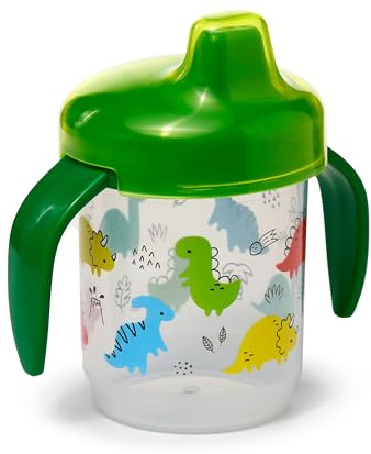 Puckator Bicchiere con Beccuccio e Manici per Bambini - Dinosauri - Tazza per la Prima Infanzia, Sippy Cup, Infrangibile, BPA Free