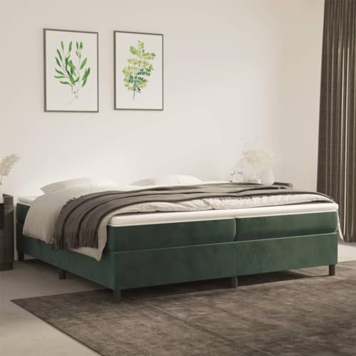 YUHI-HQYD Boxspringbett,Plattform-Bettgestell,Full Size Bed Frame,Matratzenfundament,Schlafsofa,für Schlafzimmer, Arbeitszimmer,Wohnungen, Dunkelgrün 200x200 cm Samt