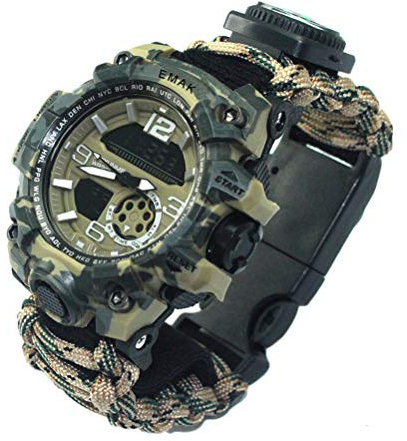 Ghzste Reloj digital militar de supervivencia, reloj de supervivencia para exteriores, pulsera multifuncional, brújula, silbato, pulsera de paracord, equipo, kit de herramientas, Hojas de otoño